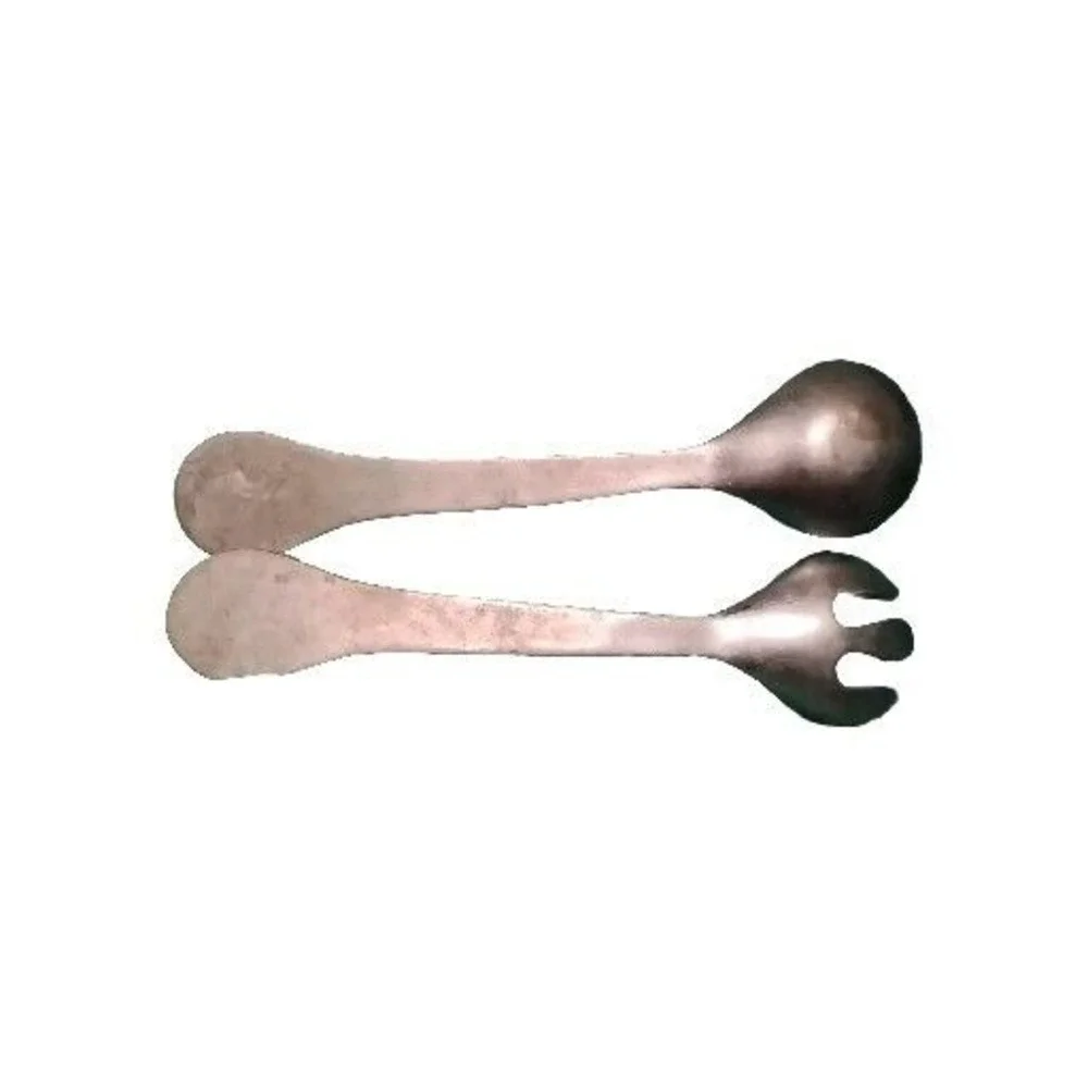 Vtg Serving Spoon Fork Handcast Metal Salad fforal design 11
